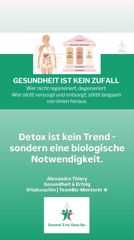 Gesundheit ist kein Zufall Gesundheit beginnt mit Regeneration und Entgiftung – Bild zeigt die Botschaft: Wer nicht regeneriert, degeneriert.